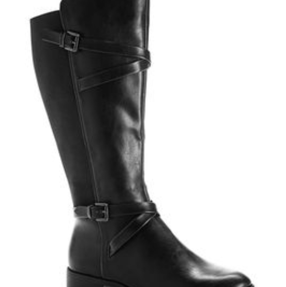 Black faux leather riding boot size 12W wide calf